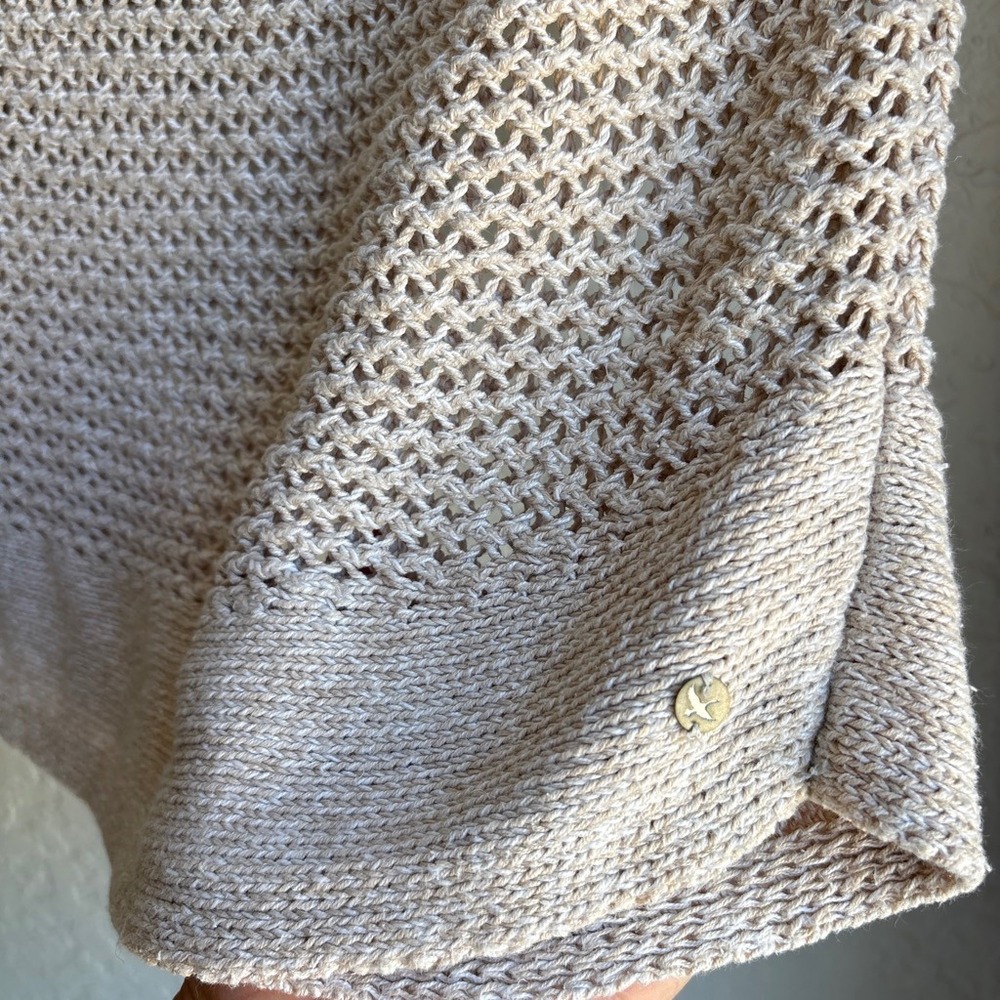 Eddie Bauer Linen Cotton Women L Sweater Beige Short Sleeve Boho Knit Granola - Picture 2 of 8